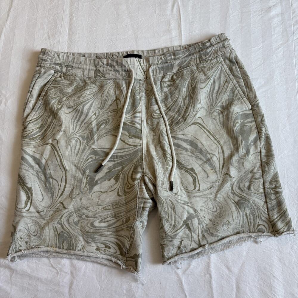 Joe’s Jeans Mens XL Marble Dye French Terry Sweat Shorts Gray Green Drawstring